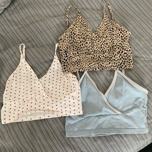 Trendy Bralette Set - Leopard, Heart Print, Light Blue